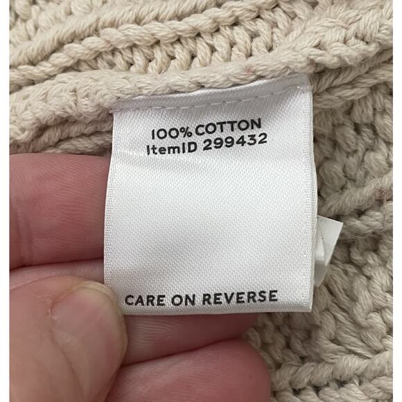 LL Bean Ivory Cotton Belted Cardigan Womens M LS Pockets Hood - Picture 8 of 9